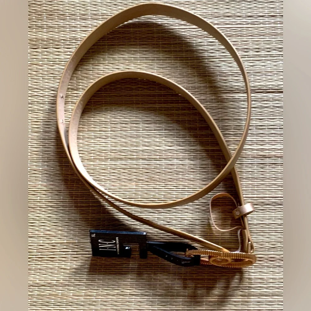 INC Double Ring Buckle Belt Women Color Gold Size XL